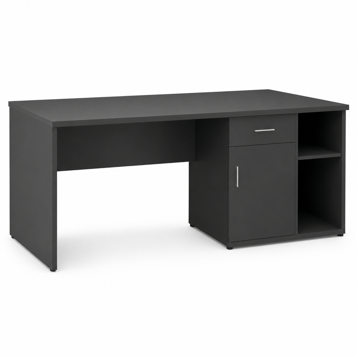 Großer Büroschreibtisch Graphit mit Seitencontainer 160x80 cm