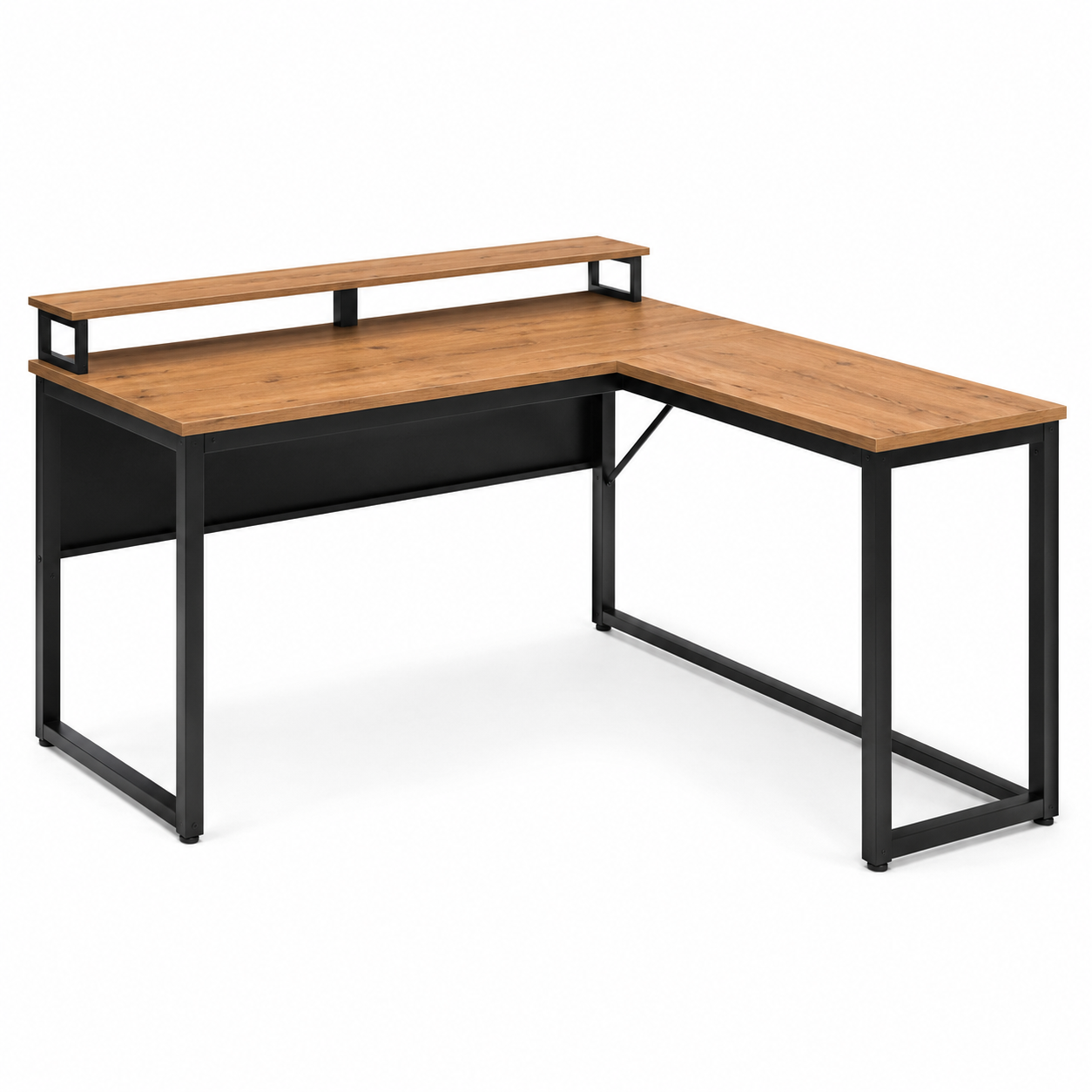 L-förmiger Computertisch Eiche Schwarz mit Monitorablage 150x120 cm
