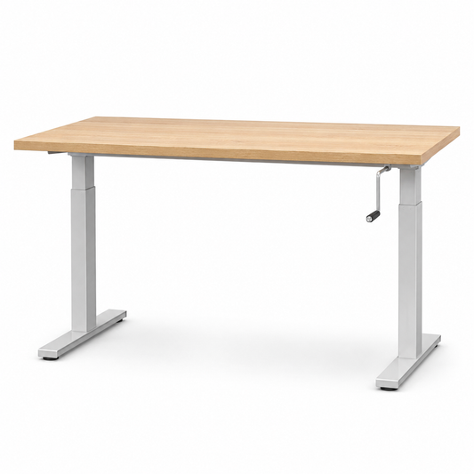 Manueller Sitz-Steh-Schreibtisch Eiche Hell mit Kurbel 140x70 cm