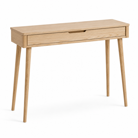 Schmaler Konsolen-Schreibtisch Esche Natur mit Schublade 90x40 cm