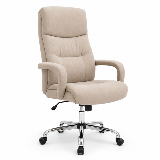 Gepolsterter Drehstuhl Beige mit hoher Rückenlehne 67x70x120 cm