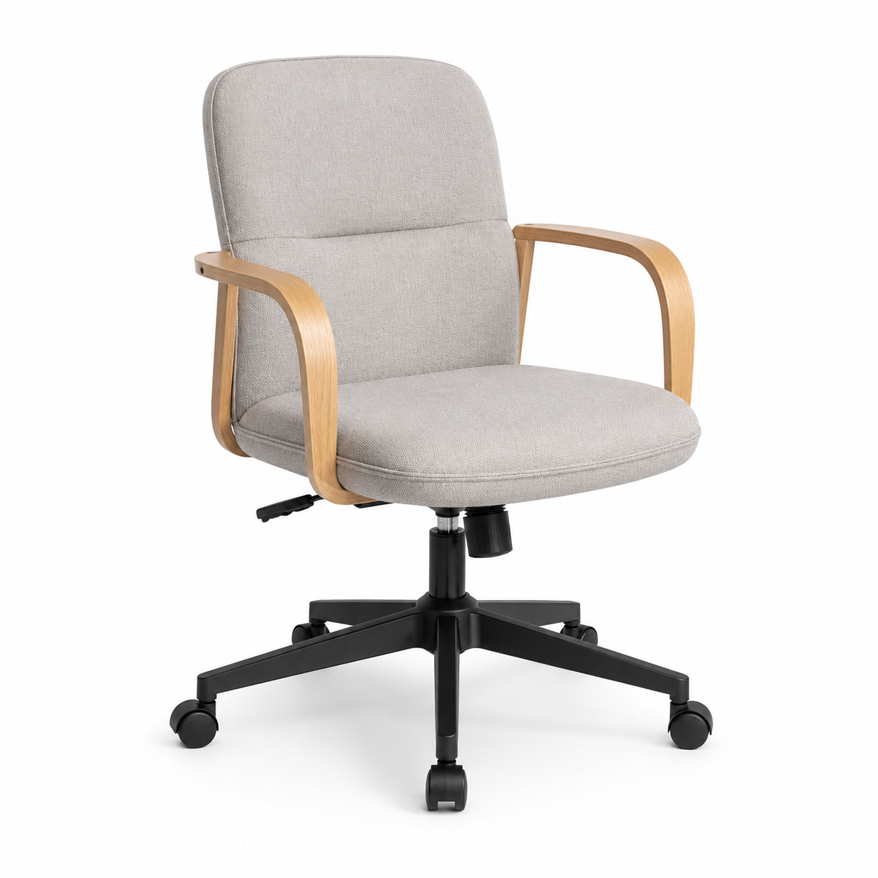Skandinavischer Homeoffice-Stuhl Hellgrau mit Holzarmlehnen 61x62x96 cm