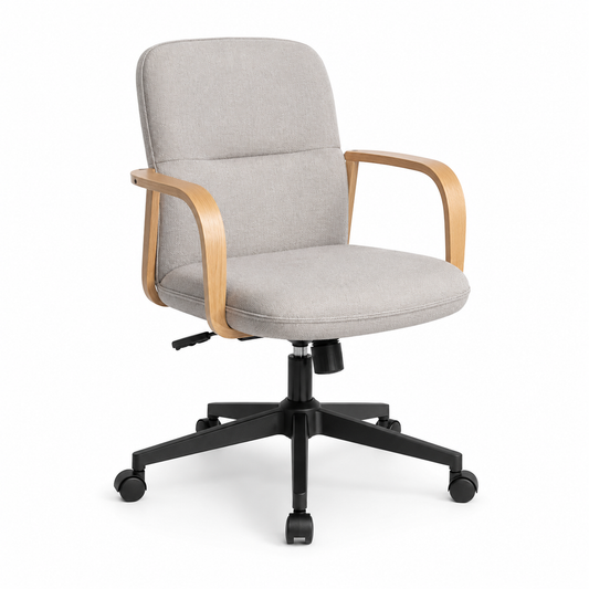Skandinavischer Homeoffice-Stuhl Hellgrau mit Holzarmlehnen 61x62x96 cm