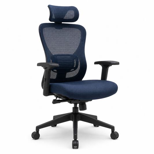 Ergonomischer Bürostuhl Dunkelblau mit Kopfstütze 68x68x128 cm