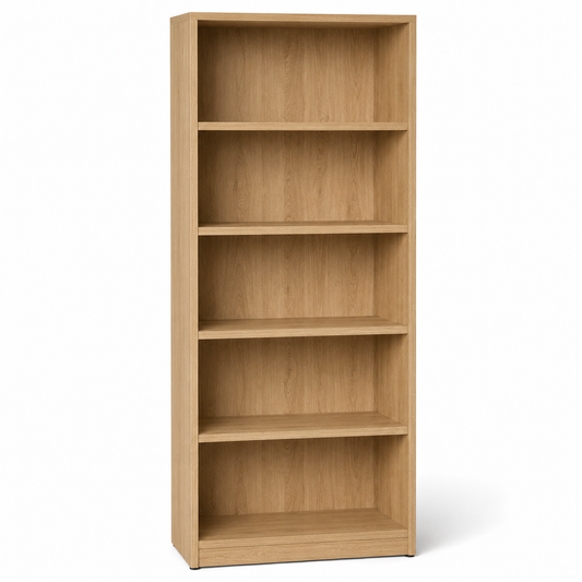 Hohes Bücherregal Eiche Natur mit fünf Fächern 80x30x180 cm