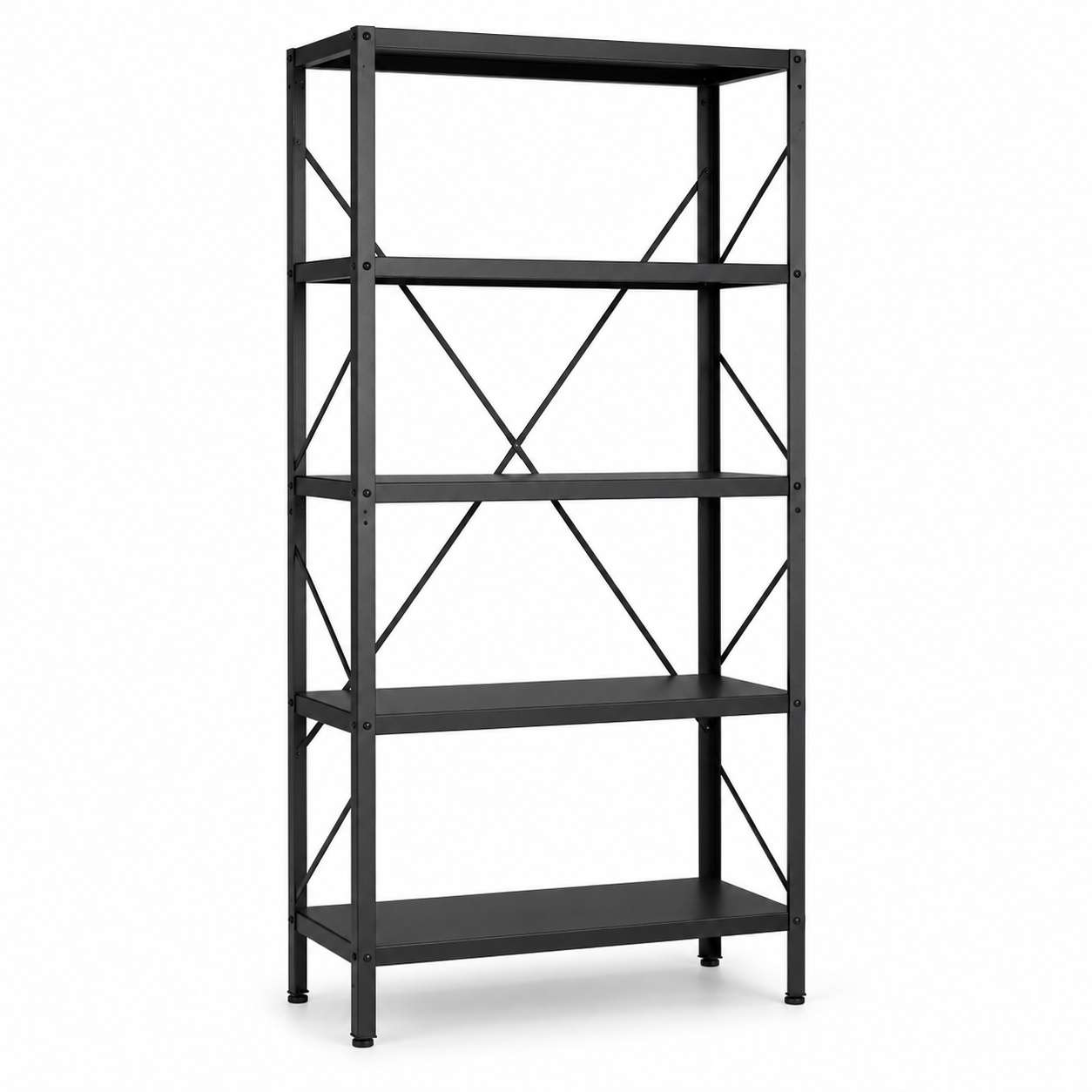 Metall-Bücherregal Schwarz im Industrial-Stil 90x32x185 cm