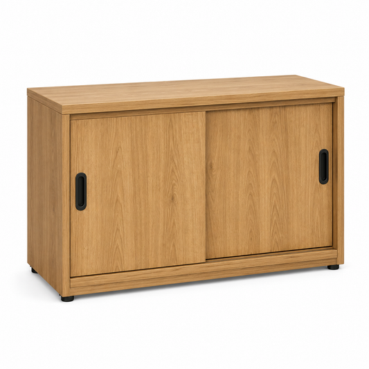Niedriger Aktenschrank Eiche Natur mit Schiebetüren 100x40x80 cm